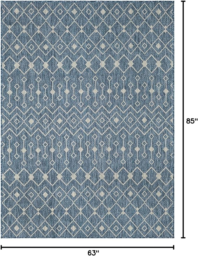 Unique Loom Outdoor Trellis Collection Area Rug - Tribal Trellis (5' 3" x 7' 1" Rectangle Blue/Ivory)