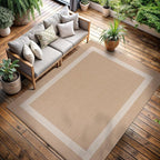 CAMILSON Outdoor Rug 6x9, Modern Outside Rugs for Patios Porches Waterproof Durable Washable Non-Shedding, Easy-to-Clean Indoor Outdoor Area Carpet (6 x 9, Bordered - Beige/White)