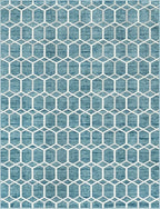 Rugs.com Lattice Trellis Collection Rug – 9' x 12' Blue Low-Pile Rug Perfect for Living Rooms, Large Dining Rooms, Open Floorplans