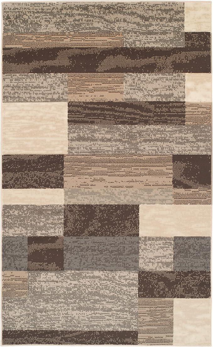 SUPERIOR Indoor Area Rug, Jute Backed, Modern Geometric Patchwork Floor Decor for Bedroom, Office, Living Room, Entryway, Hardwood Floors, Rockwood Collection, 9' x 12', Slate