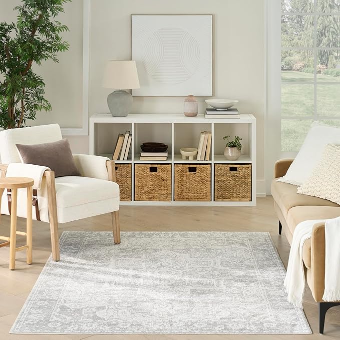 Nourison Home Astra Machine Washable Grey 5'3" x 7' Area Rug - Easy Clean, Non Shedding, Bed Room, Living Room, Dining Room, Kitchen (5' x 7')
