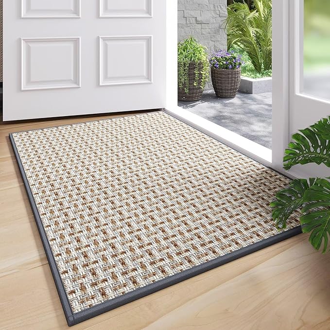 Door Mat Entrance 24"x35", Dirt Resistant and Absorbent, Non-Slip Rubber Backing Floor Mats, Easy Clean Low-Profile Doormat for Entryway, Front Door, Inside Entrance, Grey