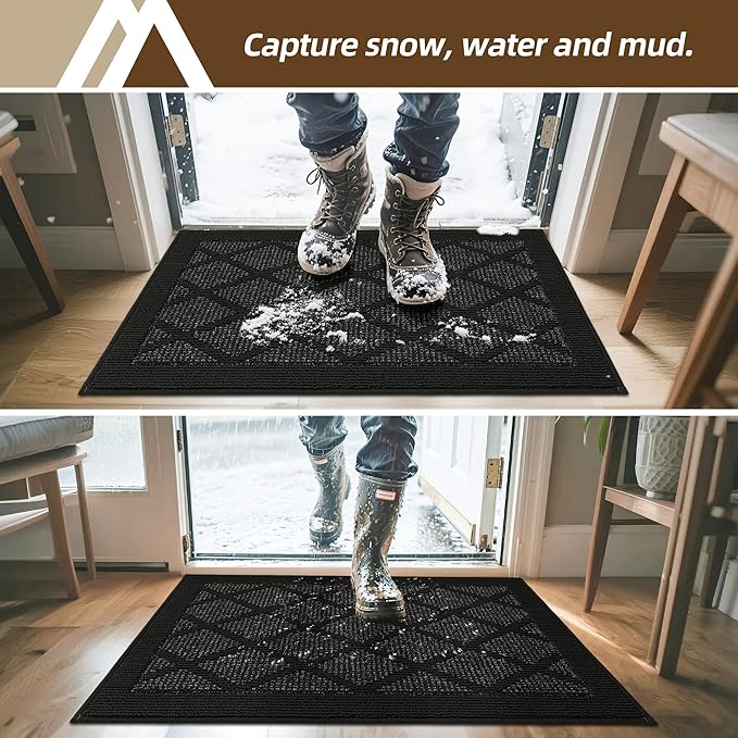 COSY HOMEER Non-Slip Door Mat 32"x48", Entryway Rugs Low Profile Absorbent Dirt Trapper Doormat for Front Entrance, Washable Polypropylene Entry Mat (Black)