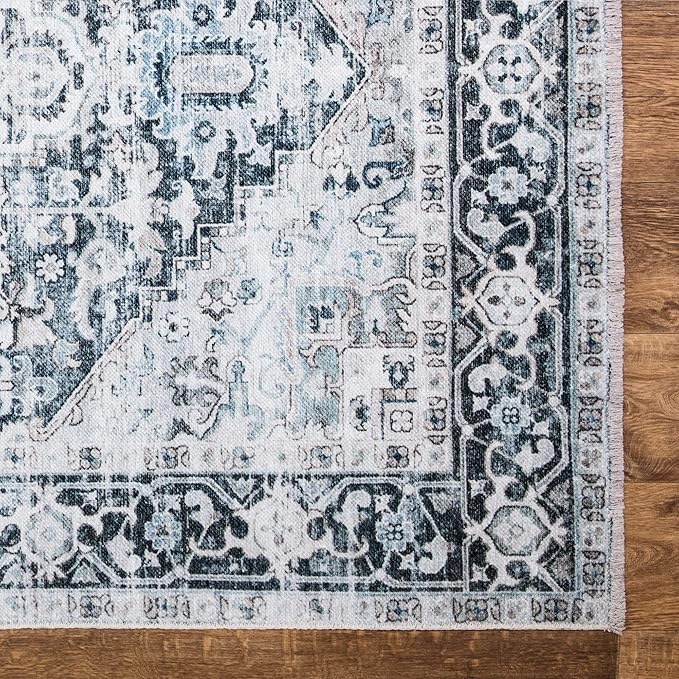 Bloom Rugs Washable Non-Slip 2x3 Rug - Denim Blue Traditional Oriental Area Rug for Living Room, Bedroom, Dining Room, and Kitchen - Exact Size: 2' x 3'