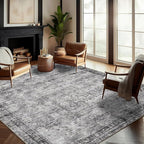 Washable Area Rug 9'x12' Retro Boho Design Non-Shedding Easy Care Ideal for High Traffic Areas in Living Room Bedroom Office Coffee Table Kitchen Large Carpet