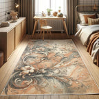 Ambesonne Floral Art Decorative Rug, Abstract Marble Print Look Victorian Curlicue Leaves Boho Flowers, Quality Carpet for Bedroom Dorm and Living Room, 4' X 5' 5", Salmon Blue Grey Eggshell