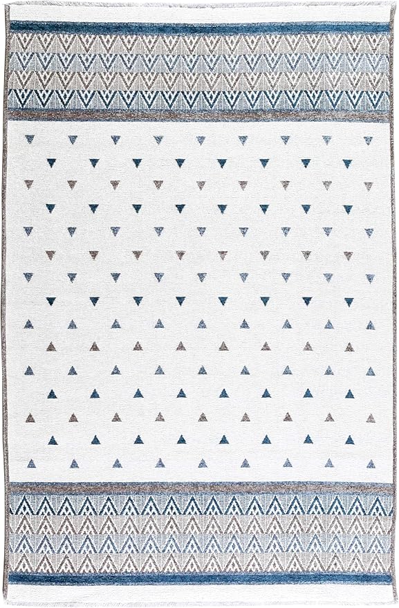 Alfa Rich 5x8 Blue Cream Off White Washable Area Rugs for Living Room Bedroom Kitchen Decor Cotton