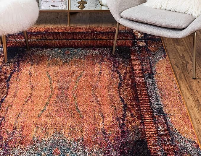 Unique Loom Estrella Collection Rustic, Distressed, Modern, Abstract Area Rug (5' 0 x 8' 0 Rectangular, Orange/Black)