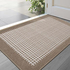 LUMI Inside Door Mat for Entry 17''x30'', Absorbent, Dirt Trapper, Low Profile Thin, Non Slip Mats with Rubber Backing, Ideal for Indoor, High Traffic, Garage, Entrance, Checkered Beige