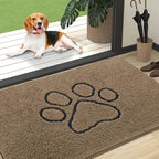OLANLY Dog Door Mat for Muddy Paws 47x32, Paw Print Design, Absorbs Moisture and Dirt, Absorbent Non-Slip Washable Doormat, Quick Dry Chenille Mud Mat for Dogs, Entry Indoor Entryway Carpet, Tan