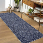 RUGSREAL 2x6 Runner Rug Washable Kitchen Runner Rug Modern Abstract Runner Mat for Hallway Contemporary Solid Rug Non-Slip Foldable Aesthetic Accent Floor Carpet for Living Room Bedroom, Blue