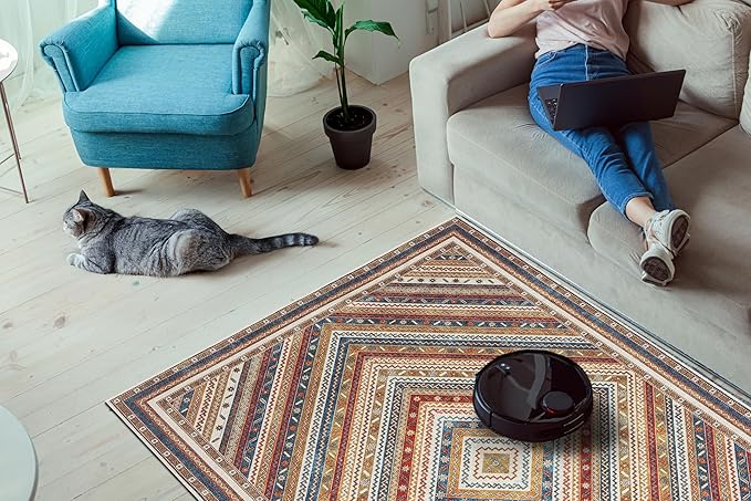 Keen Home Design 4x6 Rug - Machine Washable Area Rug with Non-Slip Backing, Ideal for Living Room, Dining Room, Bedroom - Vintage, Easy Clean, Durable, Low Pile Rug - (4' x 6')