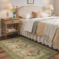 Bavni 4x6 Area Rugs, Floral Machine Washable Rugs for Living Room, Dinning Room, Bedroom, Non Slip Aesthetic Vintage Low Pile Durable Lightweight Farmhouse Rug, Sage Green & Burnt Orange