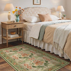 Bavni 4x6 Area Rugs, Floral Machine Washable Rugs for Living Room, Dinning Room, Bedroom, Non Slip Aesthetic Vintage Low Pile Durable Lightweight Farmhouse Rug, Sage Green & Burnt Orange