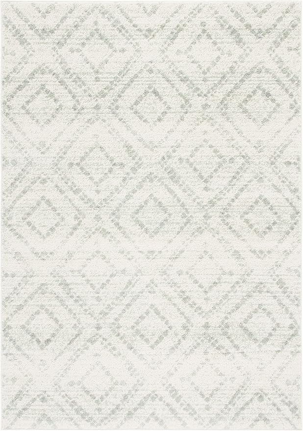 SAFAVIEH Adirondack Collection Area Rug - 4' Square, Ivory & Green, Modern Diamond Distressed Design, Ideal for High Traffic Areas in Living Room, Bedroom, Dining (ADR131X-4SQ)