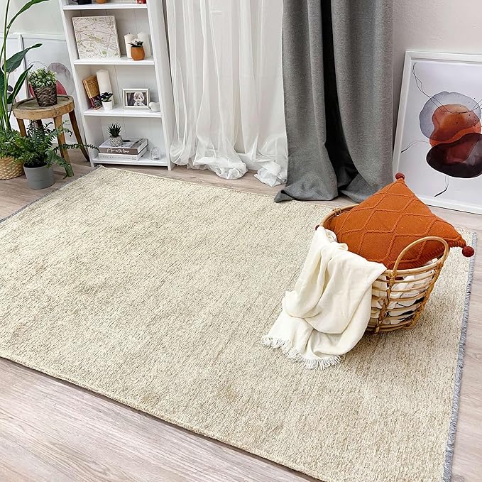 Alfa Rich 3x5 Sand Beige Washable Area Rugs for Living Room Bedroom Kitchen Cotton Runner Decor Rug