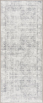 ReaLife Rugs Machine Washable Area Rug Runner - Living Room Bedroom Bathroom Kitchen Entryway Office - Padded Low Pile Stain Resistant Premium - Boho Farmhouse Vintage - Noor - Silver Ivory 2'6" x 8'