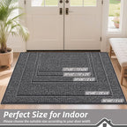 BEQHAUSE Dirt Trapper Door Mat 17" x 30", Non-Slip Doormats (Rolled-Up NO Creases) Washable Entryway Rug, Dirt Resist and Absorbent Welcome Mat, Low Profile Floor Mats for Front Back Door, Charcoal