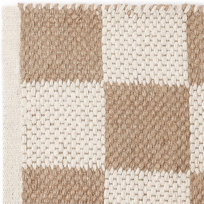 REDEARTH · Jute Cotton Area Rug, Sustainable Handwoven, Non-Shedding, Soft & Durable – Reversible, Neutral Tones for Home Décor in Living Room, Dining Room, Bedroom (Gridstone Natural, 2'x3')
