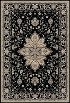 Area Rugs 7'x10' Washable Non-Slip, Floral Vintage Distress Print Pattern Medallion Carpet for Living Room Bedroom Dining Room, Black Brown Neutral Dark Tan