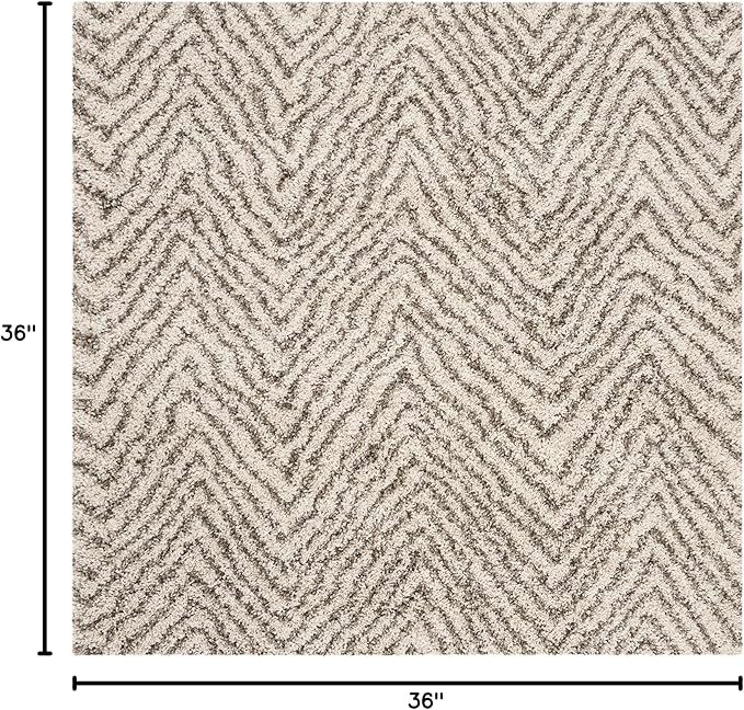 SAFAVIEH Hudson Shag Collection Area Rug - 3' Square, Ivory & Grey, Chevron Design, Non-Shedding & Easy Care, 2-inch Thick Ideal for High Traffic Areas in Living Room, Bedroom (SGH375A)