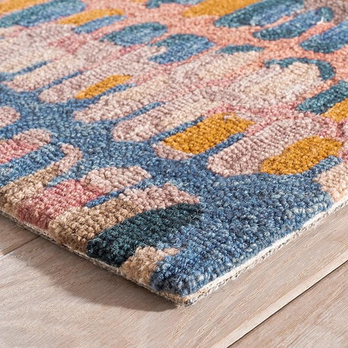 Dash & Albert Paint Chip Stone Hand Micro Hooked Wool Rug, 7.5 X 9.5 Feet, Multicolored/Pink Geometric Pattern