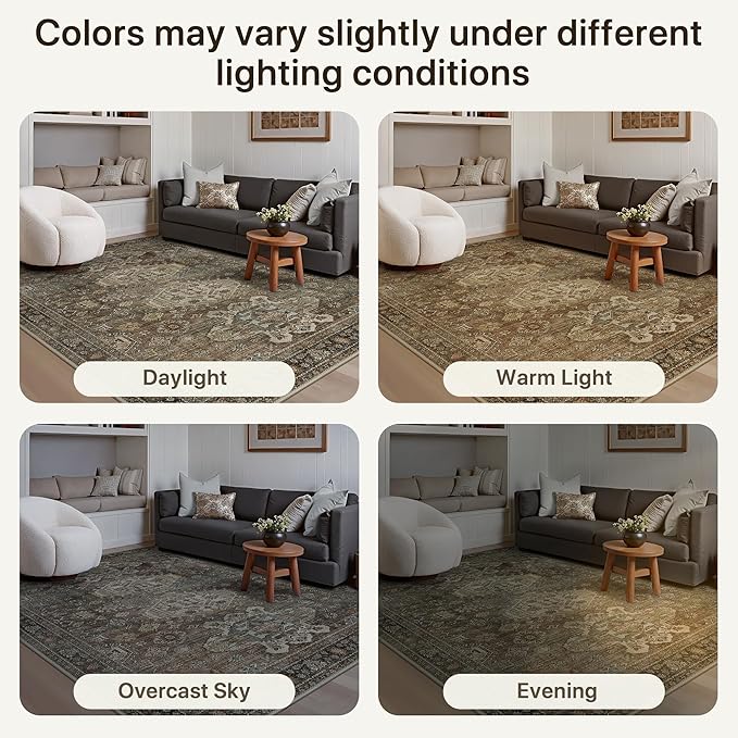 Bavni Washable Runner Rug 2x7, Non Slip Long Hallway Rug, Vintage Print Low Pile Ultra Thin Washable Carpet for Kitchen Bedroom, Brown