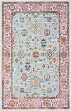 GLN Rugs Traditional Collection - Machine Washable Area Rug, Traditional Washable, Non Slip, Low Pile Chenille Rug, Living Room, Bedroom, Kitchen Rug (2' x 3' Pink/Blue/Multicolor)