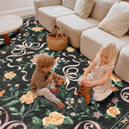 Black Rug Bow Floral Rug for Girls, 2x3 Washable Small Area Rug for for Entryway, Kitchen, Front Door Indoor Entrance, Non Slip Carpet for Bathroom Bedroom Living Room