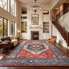 SERISSA Washable Rugs 9x12 Area Rugs, Large Non-Slip Boho Living Room Rust Rug, Ultra Soft Vintage Print Distressed Oriental Tribal Farmhouse Carpet for Dining Room Bedroom Dorm Office Home Decor
