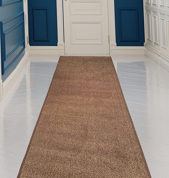 Custom Made Runner Rug Low Pile with Rubber Backing for Kitchen Foyer Hallway Entry Choose Your Length Size 31 Inch Wide Solid and Plain Brown Color (6 feet x 31 Inch)