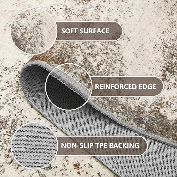 Area Rugs 9x12 Living Room - Modern Abstract Large Rugs for Living Room Non-Slip Low Pile Soft Machine Washable Carpet for Bedroom, Under Dining Table, Nursery, Farmhouse (9'x12' Brown Grey)