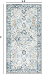 Runner Rug 2'6''x5,Non Slip Vintage Machine Washable Runner Rug, Low Pile Lighrweight Rugs for Entryway, Hallway, Kitchen and Corridor, Blue