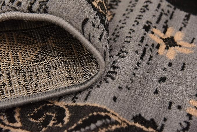 Unique Loom Taftan Collection Border Geometric Tribal Inspired Design Area Rug (6' 0 x 9' 0 Rectangular, Gray/ Black)