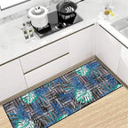 1.3x7 ft Runner Rug Tropical Blue - Non-Slip Low-Pile & Washable for Hallway, Living Room, Bedroom - Botanical Leaf Print Plush Soft - No Linting Easy Clean Indoor Carpet