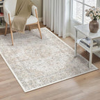 3x4 Washable Vintage Area Rug for Living Room Bedroom Beige Grey Soft Tranditional Non Slip Large Throw Rug Lightweight Floral Low Pile Distressed Carpet Entryway Doormat Hallway Bedroom