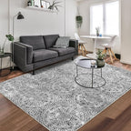 vivorug 9x12 Area Rugs for Living Room, Non Slip Machine Washable Vintage Grey Rug, Ultra-Thin Lightweight Large Area Rug for Bedroom, Dining Room, Low Pile Rug