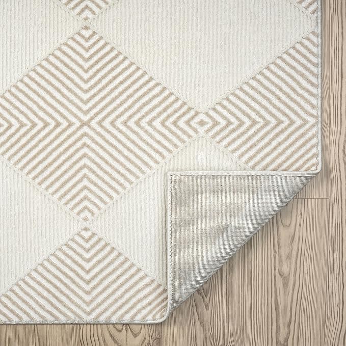 Abani Cream Area Rug for Living Room, Bedroom - Diamond Pattern - 5 x 8 - Durable & Easy to Clean