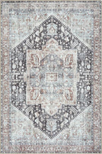 Bloom Rugs Washable Non-Slip 4' x 6' Rug - Charcoal/Brown Traditional Medallion Area Rug for Living Room, Bedroom, Dining Room, and Kitchen - Exact Size: 4' x 6'