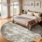 6ft Washable Round Rug - 6x6 Area Rugs Modern Abstract Rugs for Living Room Non-Slip Low Pile Soft Machine Washable Carpet for Bedroom, Living Room, Dining Room, Nursery, Farmhouse (6'x6' Brown Grey)