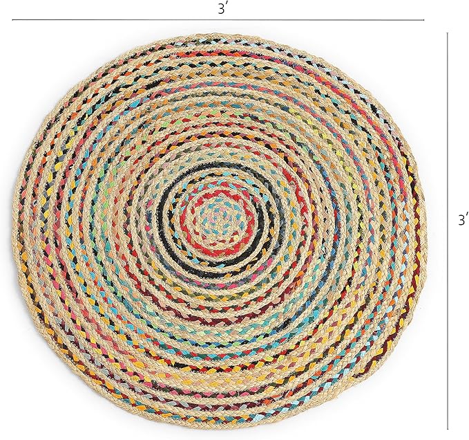 REDEARTH · Jute Cotton Chindi Area Rug - 3' Round Rug, Handwoven, Non-Shedding, Soft & Durable – Multi Tones for Home Décor in Living Room, Dining Room, Bedroom, Set of 2