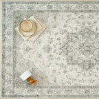 Green Area Rug 4x6 Washable Vintage Carpet Entryway Office Soft Retro Kitchen Low Pile Thin Door Mat Non Slip Oriental Medallion Throw Small Rug for Bathroom Bedroom Dining Living Room