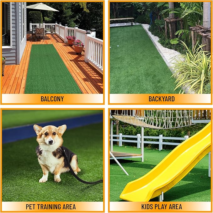 Ottomanson Artificial Grass Turf 2'7" x 7' Indoor Outdoor Faux Grass Rug with Drainage Holes, Customizable with Extra Long Size Options, Perfect for Patio Lawn Balcony Weddings Photoshoot Backdrop