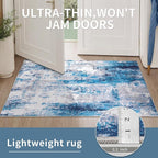 Ciicool 2x6 Washable Runner Rug, Modern Abstract Hallway Rugs Runner, Non-Slip Thin Accent Rug Lightweight Grey Blue White Print Distressed Carpet for Laundry Entryway Bedroom Kitchen Indoor