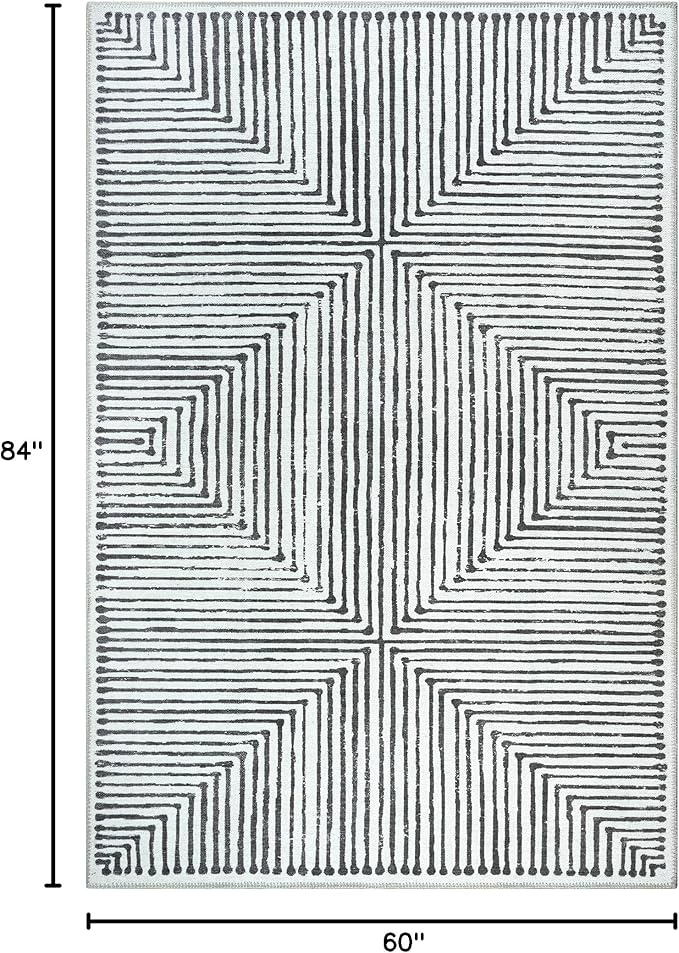 Bloom Rugs Washable Non-Slip 5' x 7' Rug - Black/Ivory Striped Area Rug for Living Room, Bedroom, Dining Room, and Kitchen - Exact Size: 5' x 7'