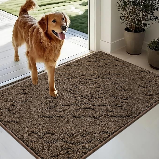 COSY HOMEER Door Mat 24”x36”,Absorbent Dirt Trapper Entryway Rugs,Non-Slip Welcome Mat,Washable Entry Rugs,Low Pile Doormat for Front Back Door,Wet Shoes & Paws,Brown