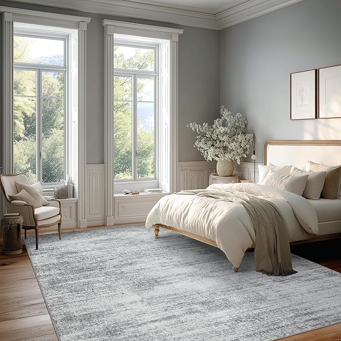 Gray Extra Large Rugs for Living Room Minimalist Aesthetic Abstract 9x12 Area Rug for Office Playroom Light Grey Low Pile Floor Covering Carpet with Non Slip Washable