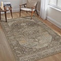 4x6 Brown Washable Vintage Area Rug for Living Room Bedroom Non Slip Distressed Traditional Soft Throw Rug Low Pile Lightweight Floral Carpet Laundry Dining Room Kitchen Office Kitchen