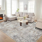 Area Rug Living Room Rugs - 9x12 Washable Large Soft Indoor Neutral Modern Abstract Low Pile Rug Carpet for Bedroom Dining Room Farmhouse Home Office - Brown/Grey/Black