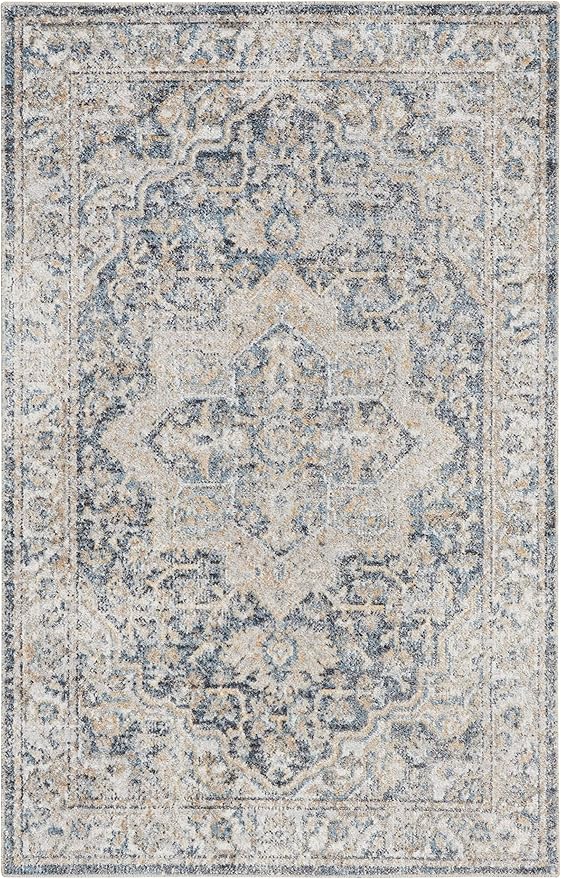 Nourison Home Astra Machine Washable Traditional Grey/Blue 2'2" x 4' Area Rug, Easy Cleaning, Non Shedding, Bed Room, Living Room, Dining Room, Kitchen (2x4)